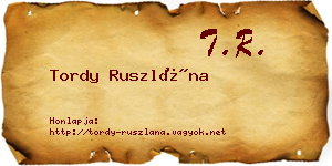 Tordy Ruszlána névjegykártya